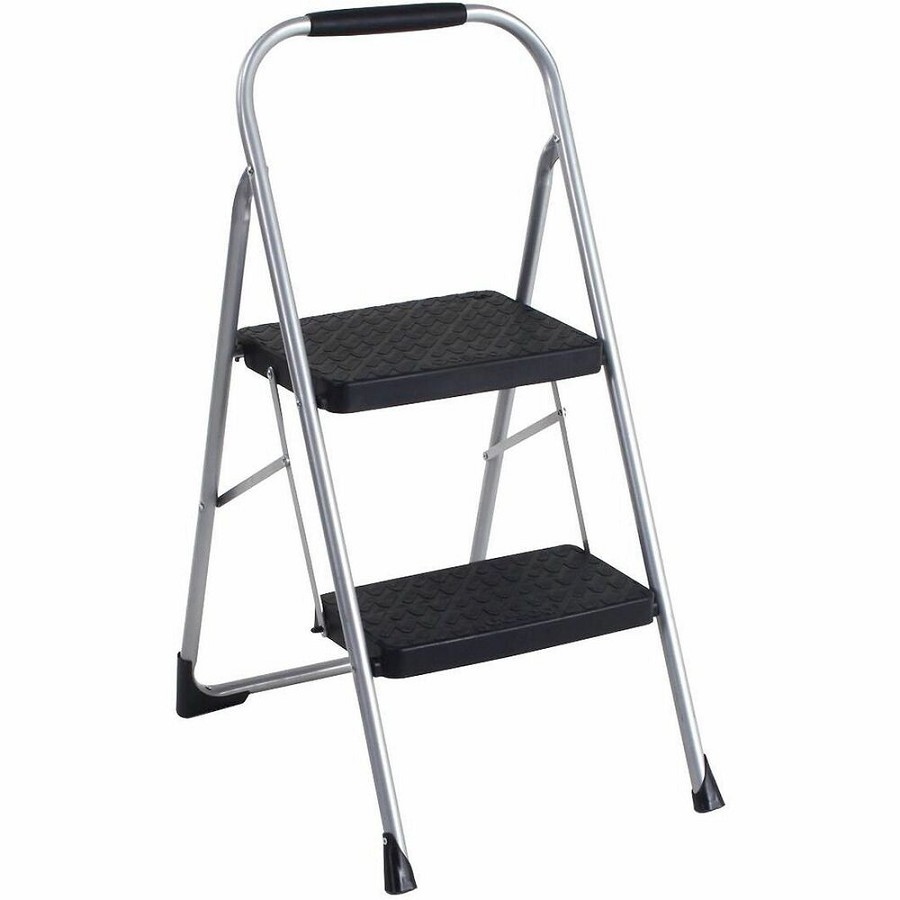Cosco 2-Step Big Step Folding Step Stool - 2 Step - 200 lb Load Capacity - Type III - 17.7' Width x 22.8' Depth x 34.6' Height - Platinum, Black - 1 Each 