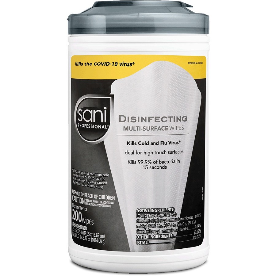PDI Sani-Cloth Multi-Surface Disinfecting Wipes - Disinfectant, Disposable - White - 200 Tub - 6 / Carton 