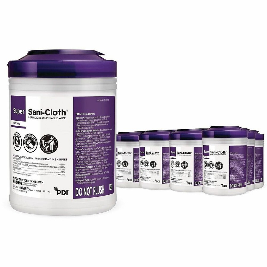 PDI Super Sani-Cloth Germicidal Disposable Wipe - 6.75' Length x 6' Width - Disposable, Disinfectant, Deodorize, Latex-free, Bleach-free, Virucidal, Fungicide, Strong, Pre-moistened, Antimicrobial - White - 160/Tub - 12 / Carton 