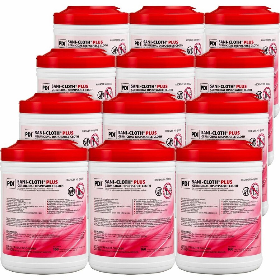 PDI Sani-Cloth Plus Germicidal Disposable Cloth - 6.75' Length x 6' Width - Disposable, Disinfectant, Deodorize, Fungicide, Virucidal, Bactericide, Latex-free, Bleach-free, Pre-moistened, Antimicrobial - White - 160/Tub - 12 / Carton 