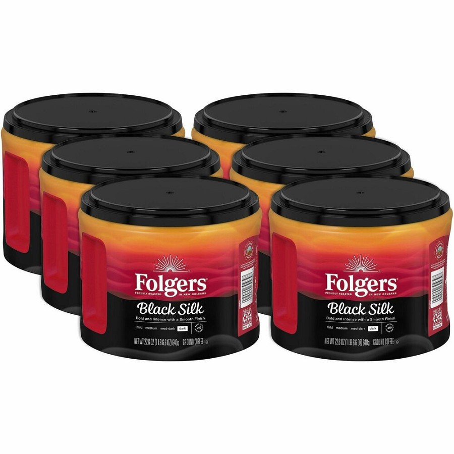 Folgers Ground Black Silk Coffee - Dark - 22.6 oz Per Canister - Ground - Black Silk - 6 / Carton 