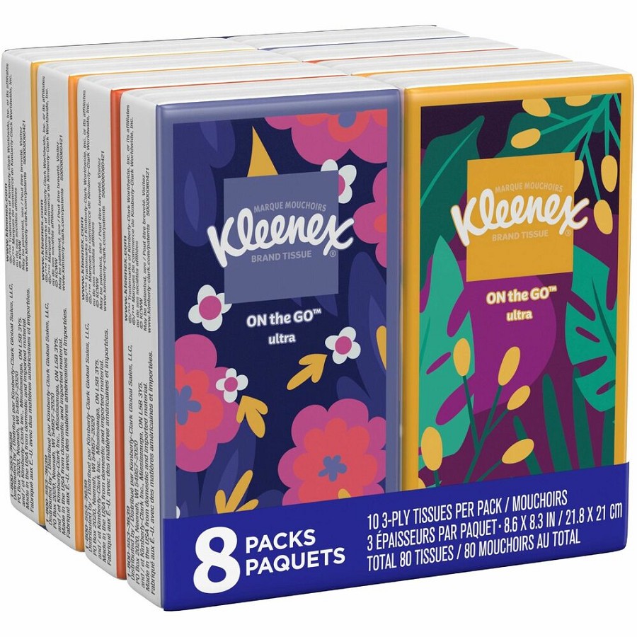 Kleenex Go Packs Facial Tissues - 3 Ply - 8.60' Width x 8.30' Length - White - 10/Pouch - 12 / Carton 