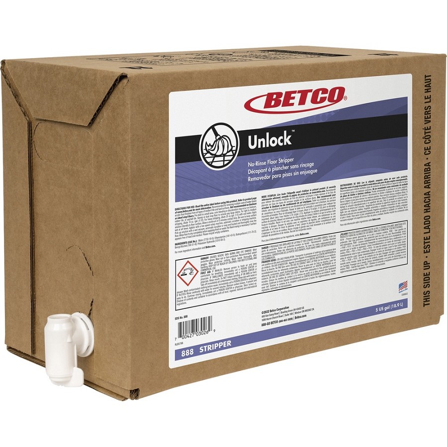 Betco Unlock No-Rinse Floor Stripper - 640 fl oz (20 quart) - Fast Acting, Low Foaming - Clear - 1 Each 