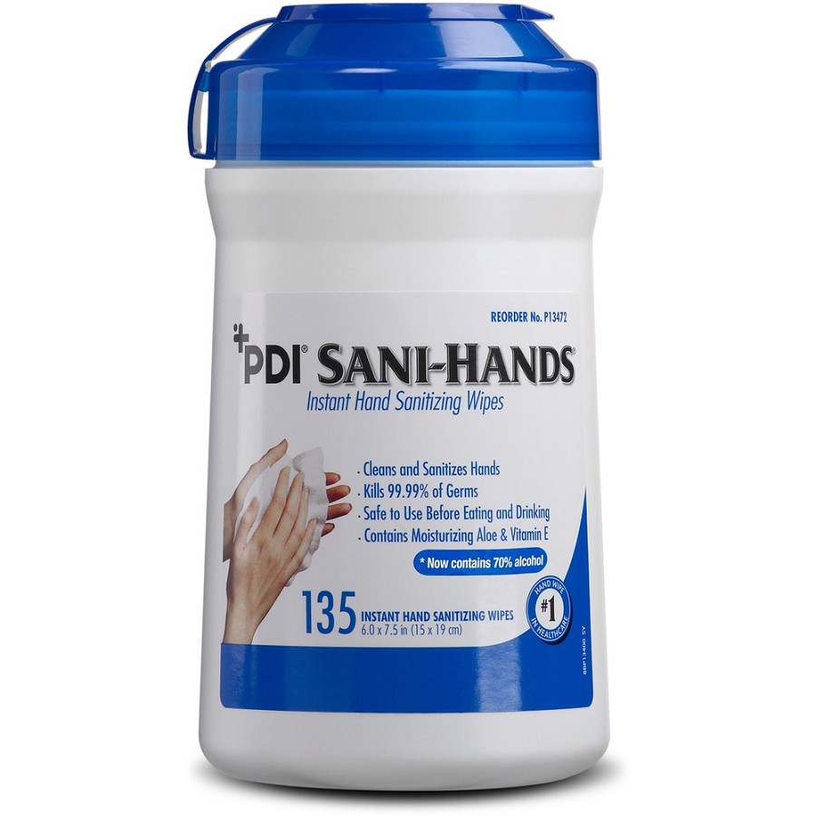 PDI Sani-Hands Instant Hand Sanitizing Wipes - 6' Width x 7.50' Length - White - 135/Tub - 12 / Carton 