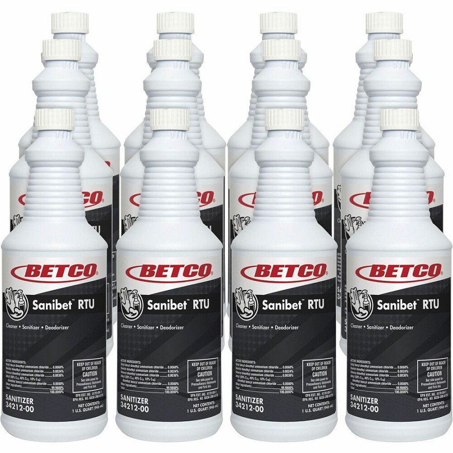 Betco Sanibet RTU Cleaner - Ready-To-Use Spray - 32 fl oz (1 quart) - 12 / Carton - Yellow 