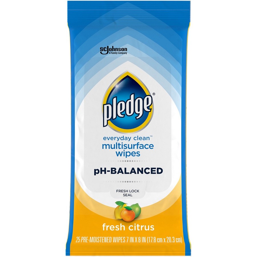 Pledge PH Balanced Multisurface Cleaner Wipes - For Multi Surface - Fresh Citrus Scent - pH Balanced - Blue - 25/Packet - 12 / Carton 