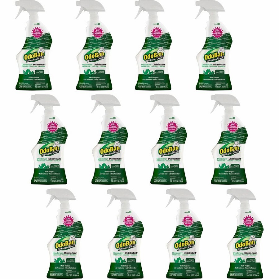 OdoBan Eucalyptus Deodorizer Disinfectant Spray - Ready-To-Use - 32 fl oz (1 quart) - Original Eucalyptus Scent - Deodorize, Residue-free, Freshen, Mildewstatic - Green - 12 / Carton 
