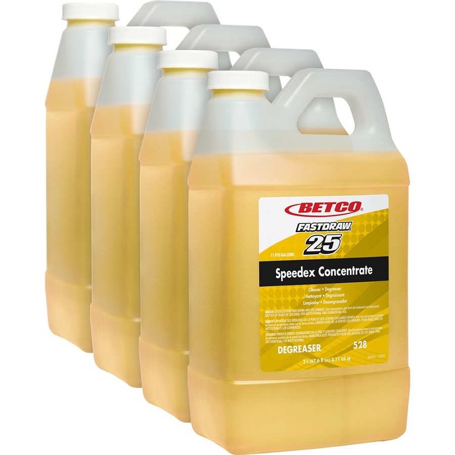 Betco Speedex FastDraw 25 Concentrate Heavy-Duty Degreaser - Concentrate - 67.6 fl oz (2.1 quart) - Lemon Scent - Water Soluble, Deodorize, Fast Acting - Light Amber - 4 / Carton 