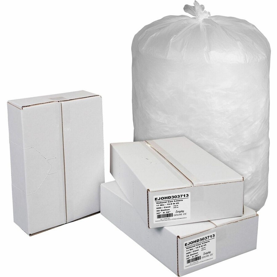 Everyday Genuine Joe High-Density Can Liners - 30 gal Capacity - 36' Length x 30' Width x 0.43 mil (11 Micron) Thickness - High Density - Natural - Resin - Office Waste, Receptacle - 500 / Carton 