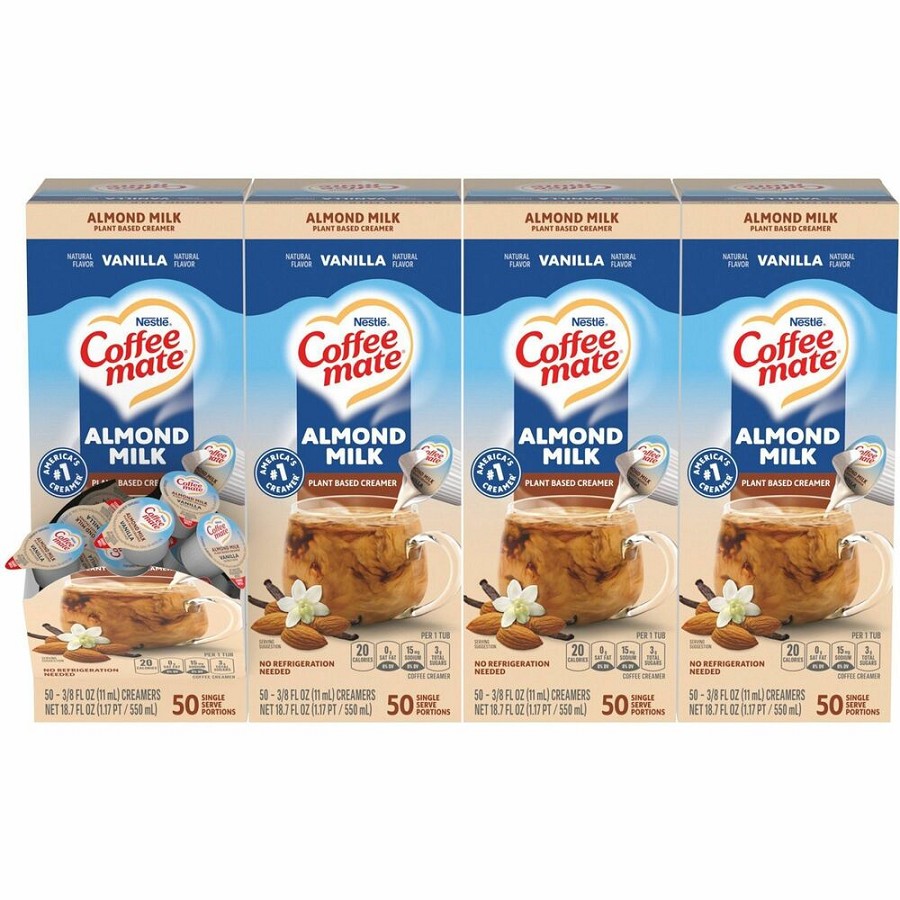 Coffee mate Almond Milk Vanilla Plant-Based Liquid Creamer Singles - Natural Vanilla Almond Milk Flavor - 0.38 fl oz (11 mL) - 50/Box - 4 / Carton 