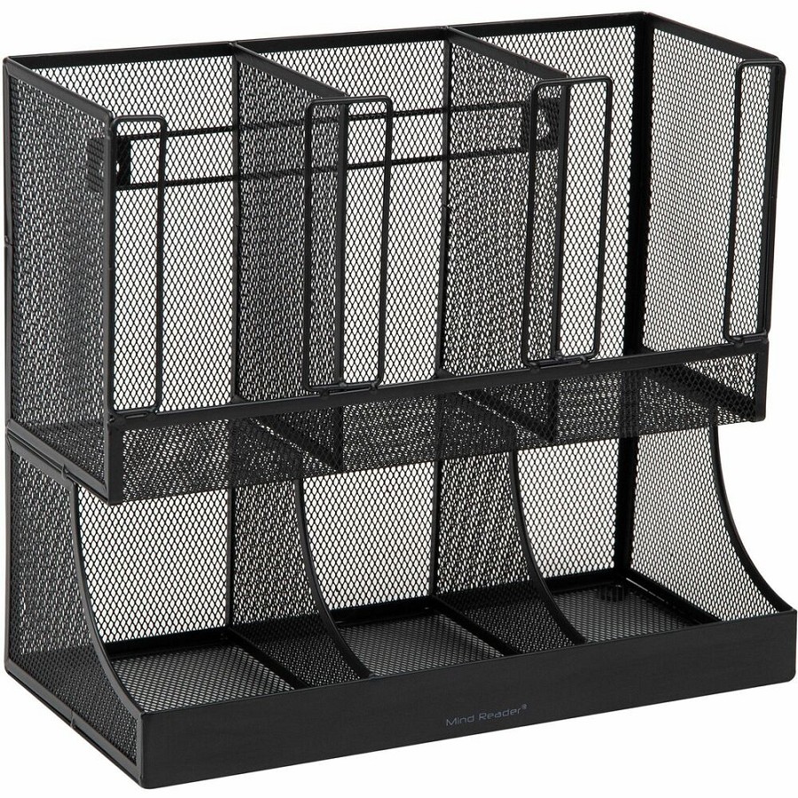 Mind Reader 6-Compartment Coffee Condiment Organizer - 6 Compartment(s) - 2 Tier(s) - 11.05' Height x 12.80' Width x 6.30' Length - Counter, Desktop, Tabletop - Durable, Lightweight, Easy to Clean, Food Safe - Black - Metal Mesh - 1 Each 