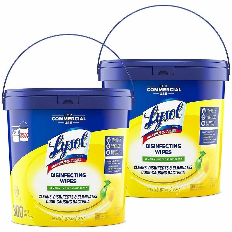 Lysol Disinfecting Wipe Bucket w/Wipes - Lemon & Lime Blossom Scent - Disinfectant, Pre-moistened - White - 800/Bucket - 2 / Carton 