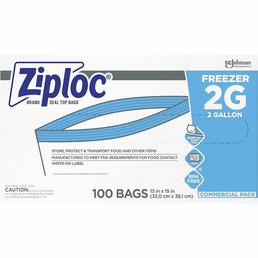 Ziploc Grip n' Seal Freezer Bags - 2 gal Capacity - 15' Length x 13' Width - Blue - Plastic - Food, Meat, Poultry, Fish - 100/Box - 1 Carton 