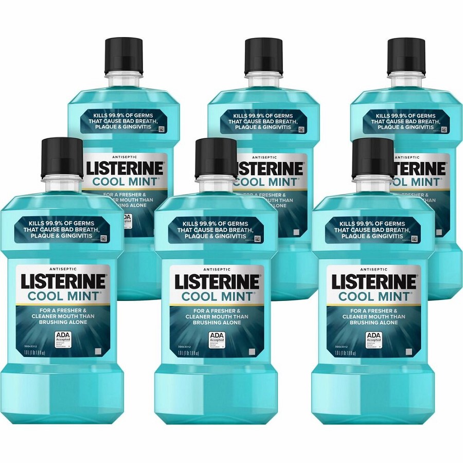 LISTERINE Cool Mint Antiseptic Mouthwash - For Bad Breath, Cleaning - Cool Mint - 1.06 quart - 6 / Carton 