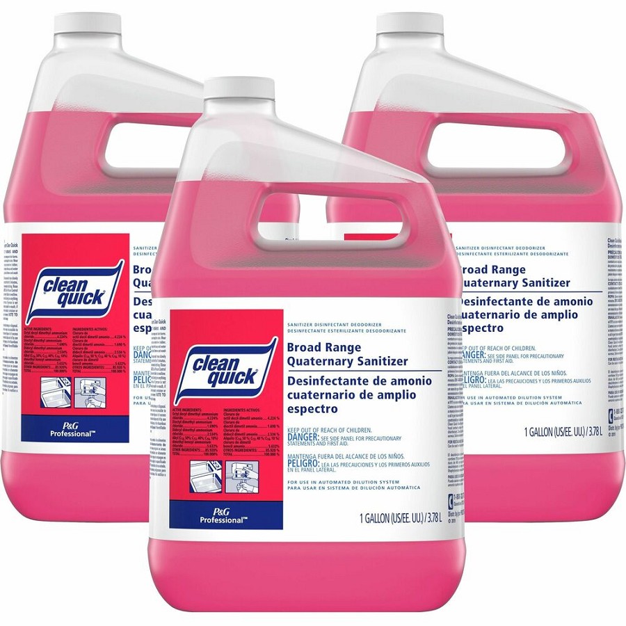 P&G Clean Quick Quaternary Sanitizer - Concentrate - 128 fl oz (4 quart) - Rinse-free - Red - 3 / Carton 