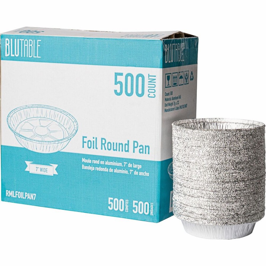 BluTable 7' Round Foil Pans - Food, Food Storage - 7' Diameter - Silver - Aluminum Body - Round - 500 / Carton 