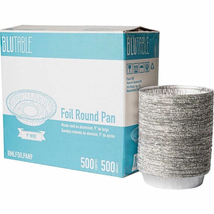 BluTable 9' Round Foil Pans - Food Storage, Food - Silver - Aluminum Body - Round - 500 / Carton 