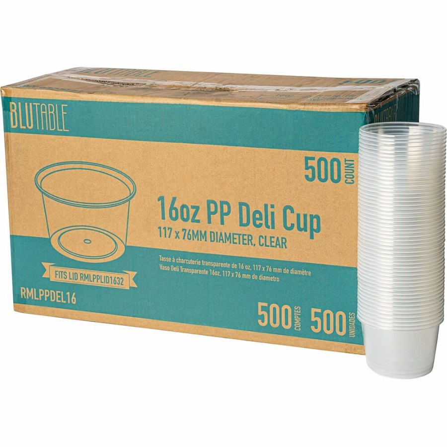 BluTable 16 oz Round Deli Tub Containers - Food, Food Storage - Microwave Safe - Clear - Round - 500 / Carton 