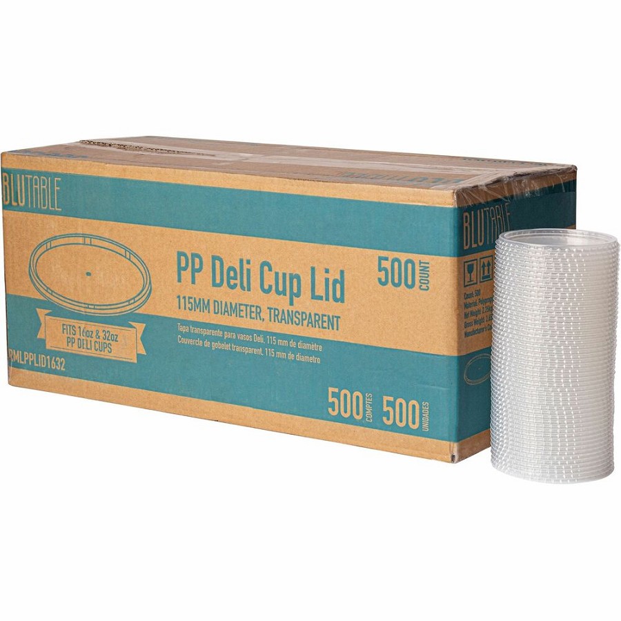 BluTable 16 oz/32 oz Round Deli Tub Container Lids - Polypropylene - Clear - 500 / Carton 