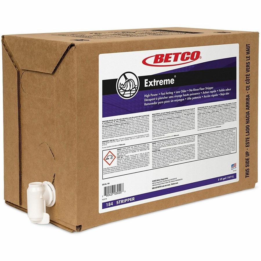 Betco Extreme Floor Stripper - Concentrate - 640 fl oz (20 quart) - 11.8 to 12.8 pH - Lemon Scent - Fast Acting, Low Odor, Rinse-free - Green - 1 Each 