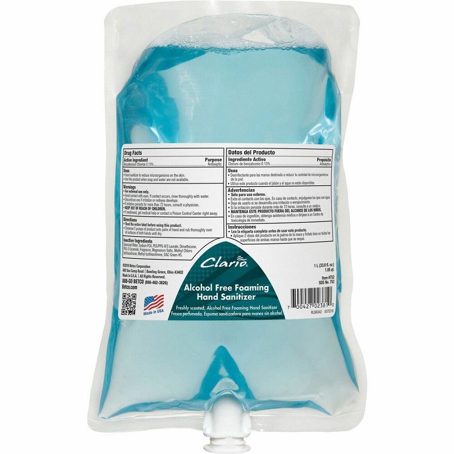 Betco Clario Hand Sanitizer Foam - Light Fresh, Fresh Neutral Scent - 1.06 quart - Kill Germs, Bacteria Remover - Hand, Skin - Light Green - Pleasant Scent - 6 / Carton 