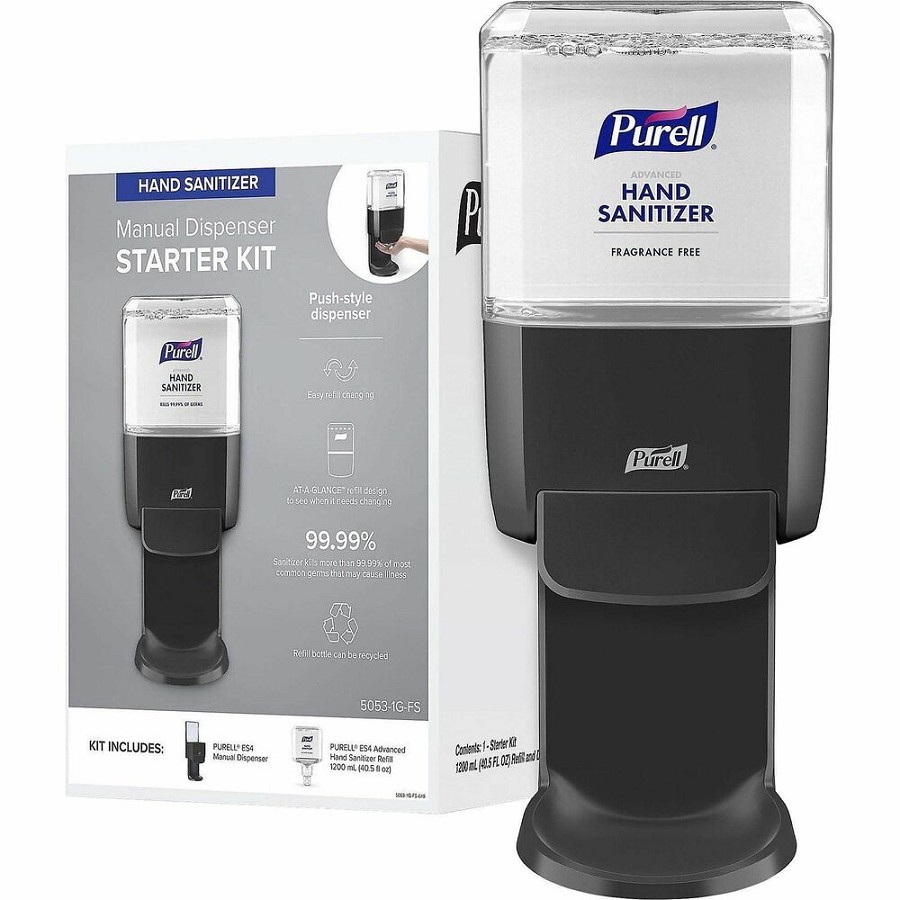 Gojo ES4 Push Hand Sanitizer Dispenser Starter Kit - 1.27 quart Capacity - Hygienic, Durable, Wall Mountable - Graphite - 1 Carton 