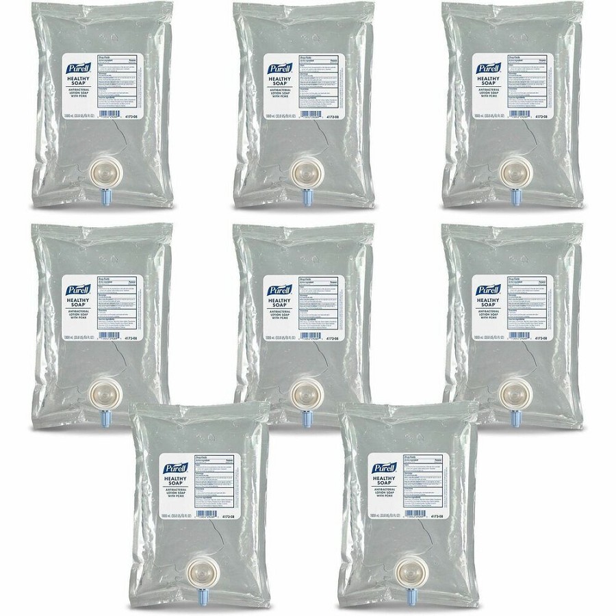 PURELL HEALTHY SOAP PCXM Antibacterial Lotion Soap - 1.06 quart - Kill Germs - Hand, Skin - Antibacterial - Clear - Refillable, Triclosan-free - 8 / Carton 
