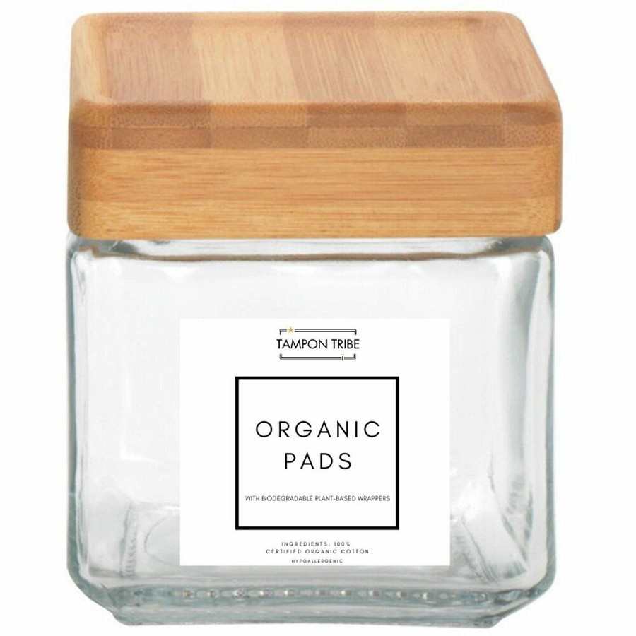 Tampon Tribe Spa Display Jars for Tampons - Clear - Tempered Glass, Bamboo - 4 / Carton 