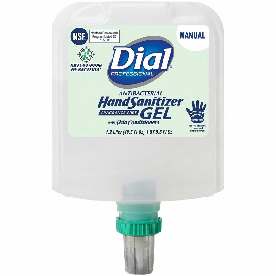 Dial Professional Hand Sanitizer Gel Refill - 1.27 quart - Bacteria Remover - Hand - Clear - Fragrance-free, Dye-free - 3 / Carton 