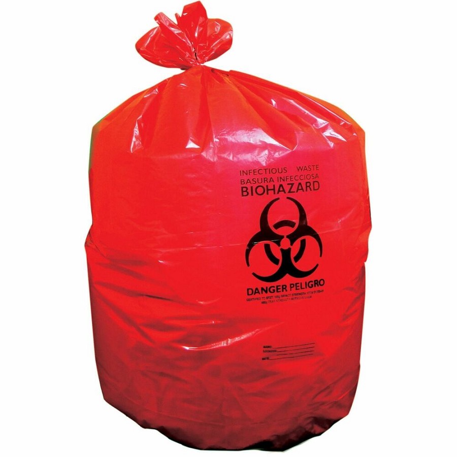 Heritage Healthcare Can Liners - 33 gal Capacity - 33' Width x 39' Depth x 1.30 mil (33 Micron) Thickness - Low Density - Red - Resin, Linear Low-Density Polyethylene (LLDPE), Plastic - Can - 1 Carton 