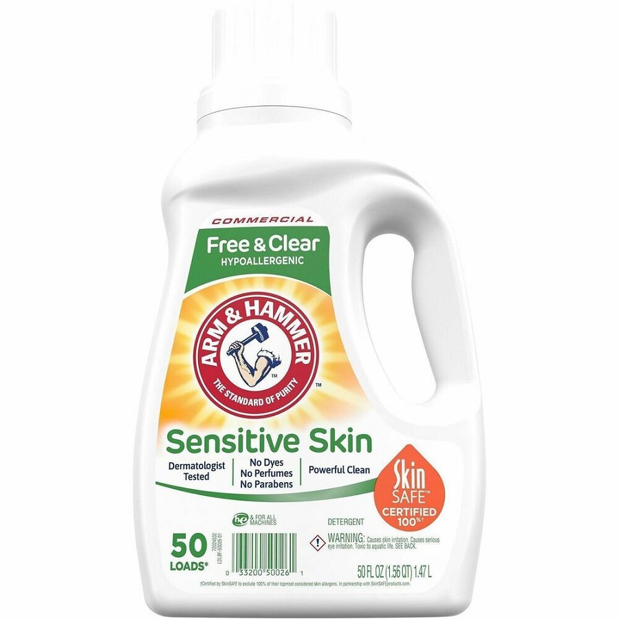 Arm & Hammer Free & Clear Liquid Detergent - 50 loads - HE Formula - Concentrate - 50 fl oz (1.6 quart) - Hypoallergenic, Dye-free, Preservative-free - Clear - 8 / Carton 