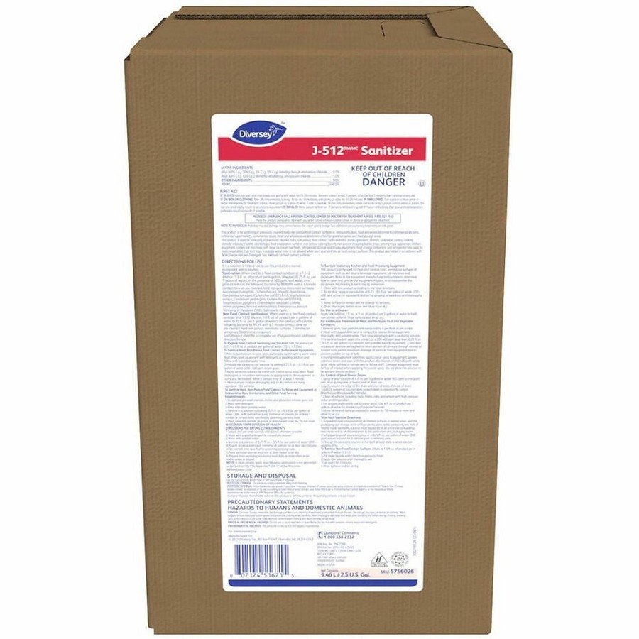 Diversey J-512TM/MC Sanitizer - 320 fl oz (10 quart) - 7.9 pH - Quaternary Scent - Kosher, Rinse-free - Red - 1 Carton 