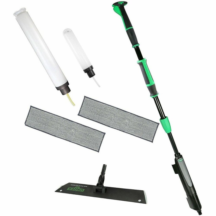 Unger Excella Floor Cleaning Straight Kit - For Floor - Ergonomic, Portable, Washable, Reusable, Handle - MicroFiber - Green, Black - 1 Carton 
