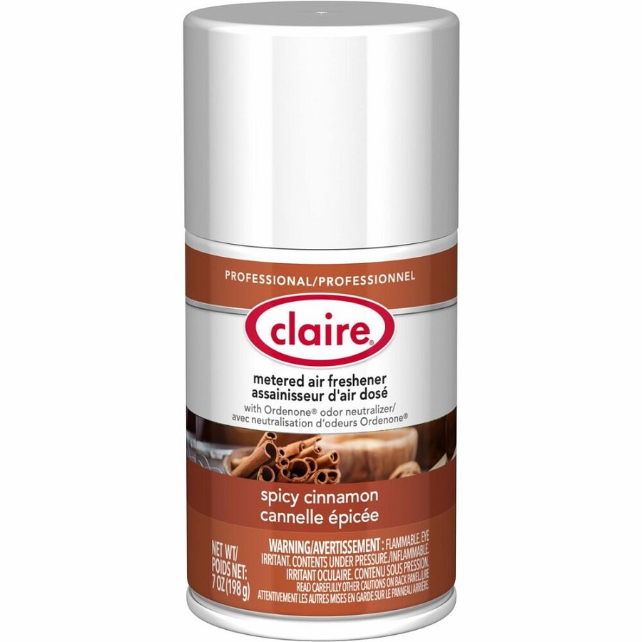 Claire Metered Air Freshener with Ordenone - Aerosol - 6000 ft³ - 7 fl oz (0.2 quart) - Spicy Cinnamon - 30 Day - Odor Neutralizer - 12 / Carton 