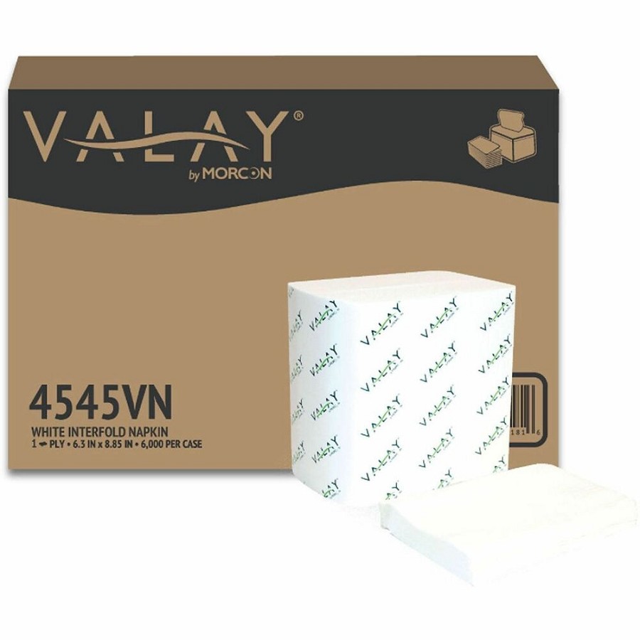 Morcon Valay 1-Ply Interfolded Napkins - 1 Ply - Interfolded - 8.85' Width x 6.30' Length - White - Paper - 500 Napkins/Pack - 12 / Carton 
