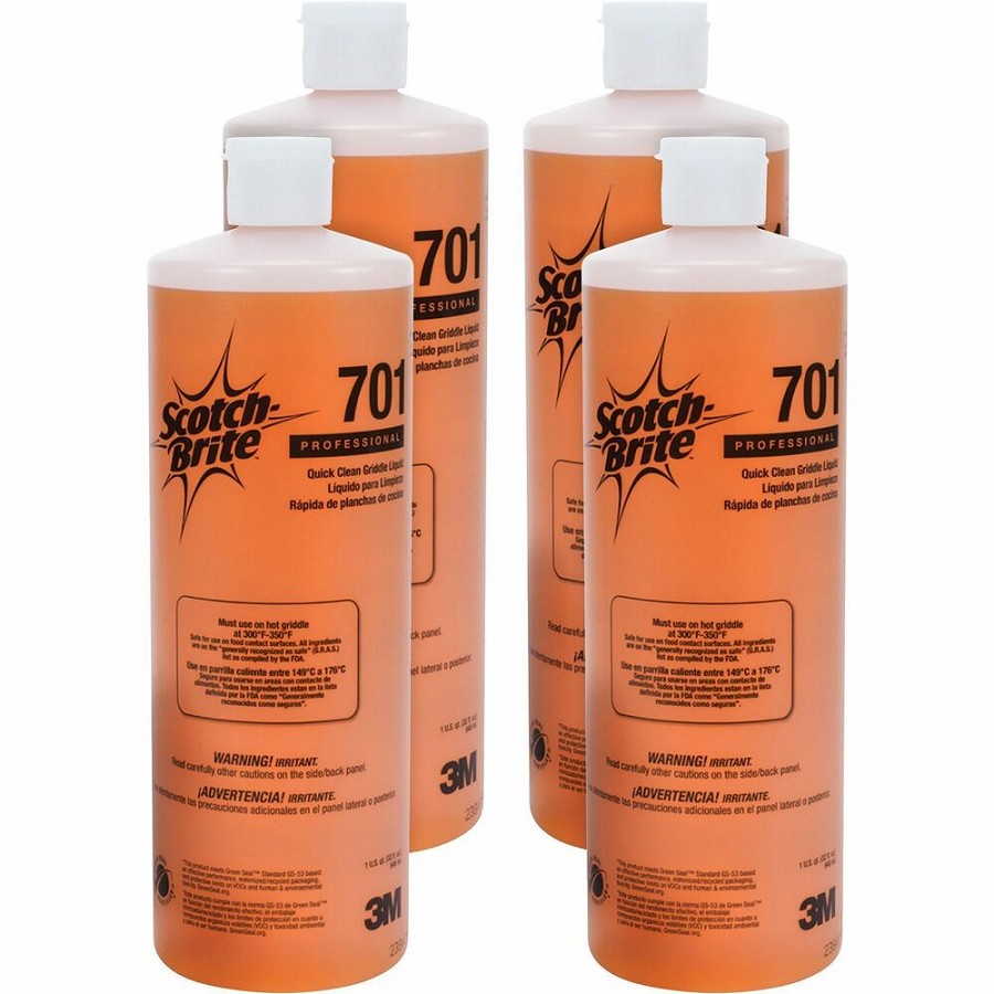 Scotch-Brite Quick Clean Griddle Liquid 701 - 32 fl oz (1 quart) - Caustic-free, Odor-free - Orange Bottle - 4 / Carton 