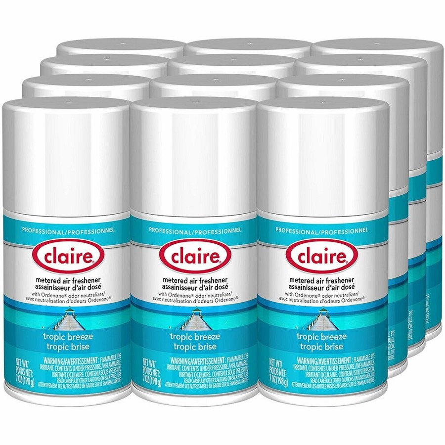 Claire Metered Air Freshener with Ordenone - Aerosol - 6000 ft³ - 7 fl oz (0.2 quart) - Tropical - 30 Day - Odor Neutralizer - 12 / Carton 