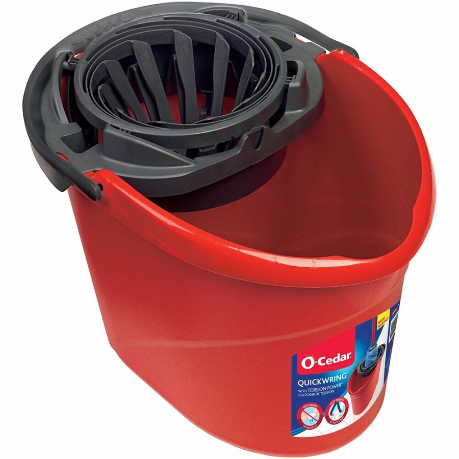 O-Cedar QuickWring Bucket - 2.50 gal - Handle, Wringer - Red, Gray - 1 Each 