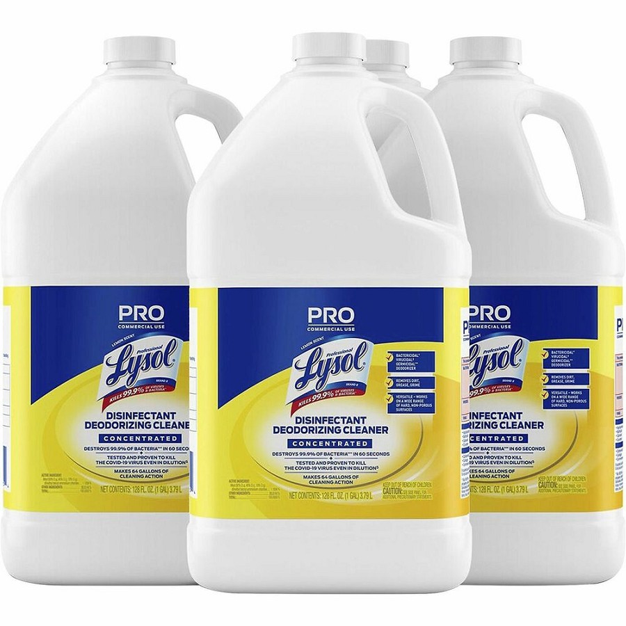 Professional Lysol Deodorizing Cleaner - For Multi Surface - Concentrate - 128 fl oz (4 quart) - Lemon Scent - Deodorize, Disinfectant, Versatile, Bactericide, Virucidal - Yellow - 4 / Carton 
