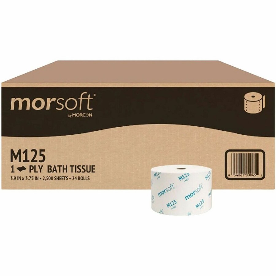 Morcon Morsoft Porta-Potty Bath Tissue - 1 Ply - 3.75' Width x 3.90' Length - 2500 Sheets/Roll - 5.30' Roll Diameter - 1' Core - White - Fiber - 24 Rolls Per Carton Rolls/Carton - 24 / Carton 