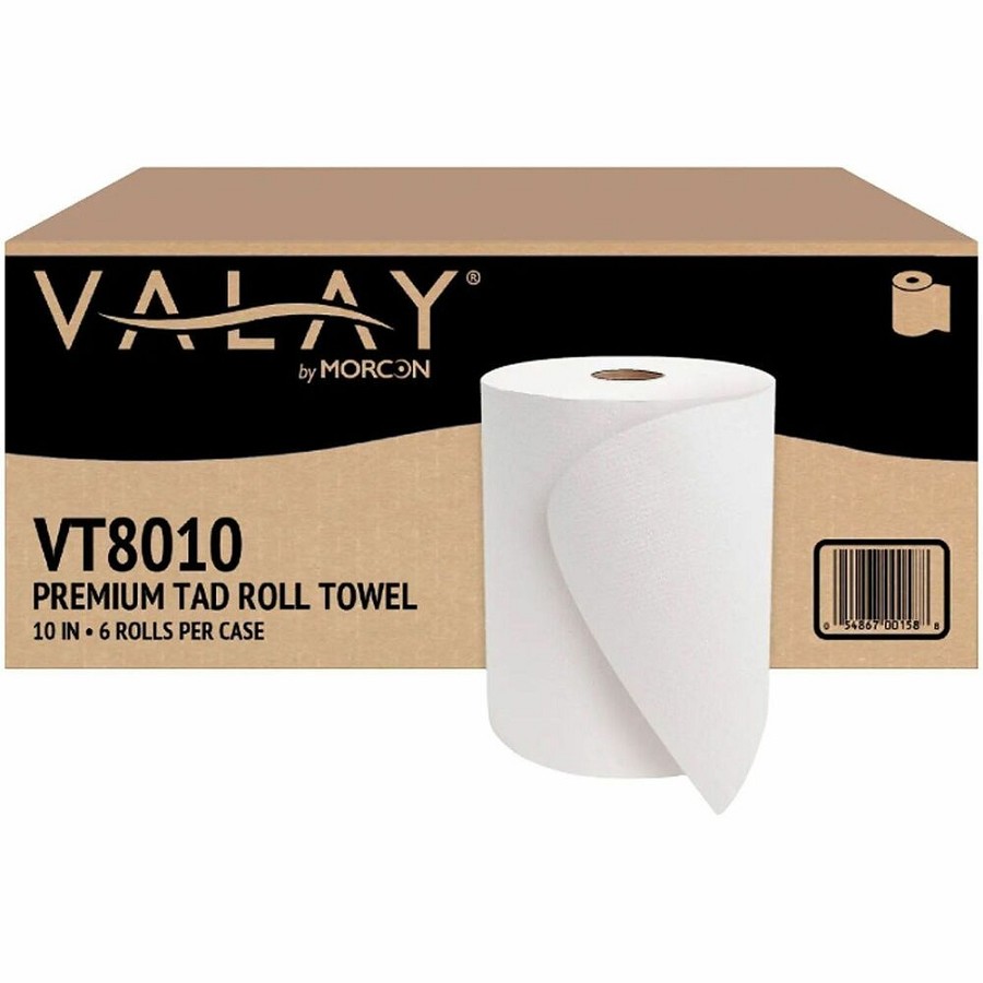 Morcon Valay Premium TAD Hardwound Roll Paper Towels - 1 Ply - 10' Width x 700 ft Length - 8' Roll Diameter - 2' Core - White - Paper - 6 / Carton 