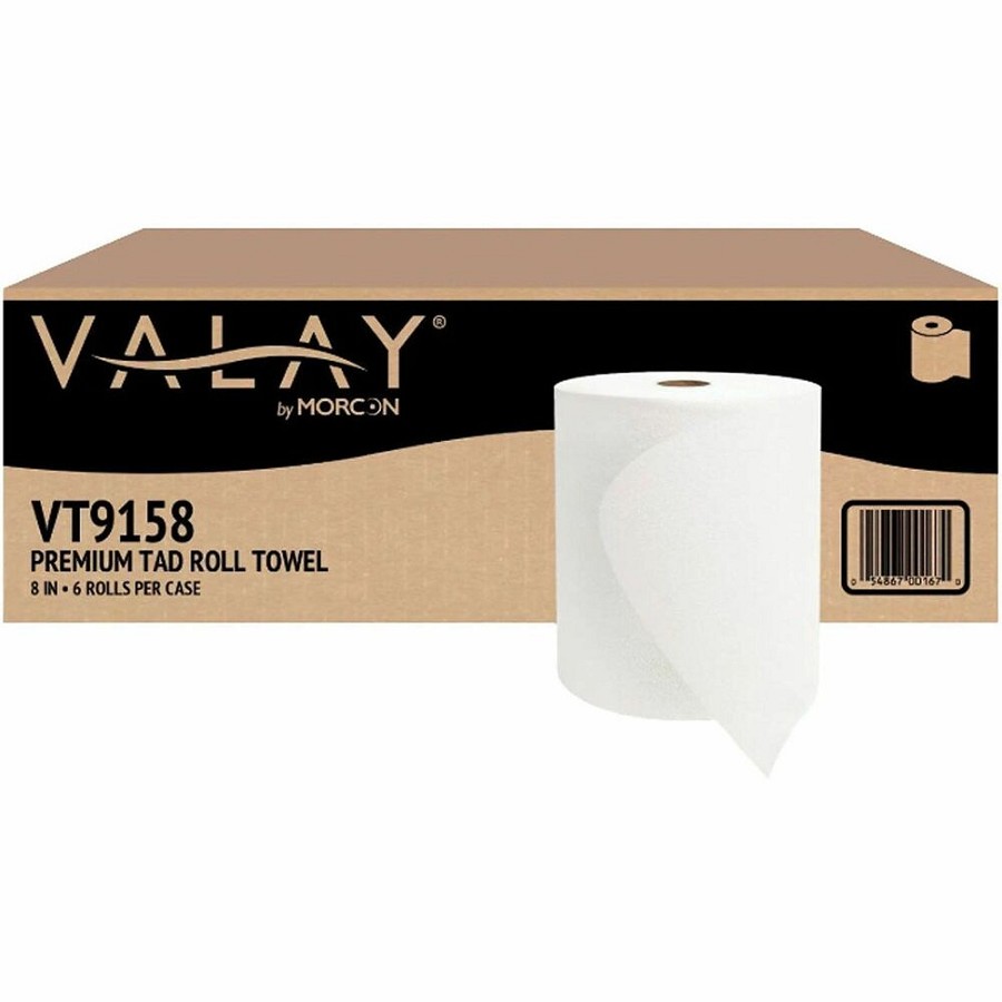 Morcon Valay 8' TAD Premium Roll Paper Towels - 1 Ply - 8' Width x 700 ft Length - 8' Roll Diameter - 2' Core - White - Paper - 6 / Carton 
