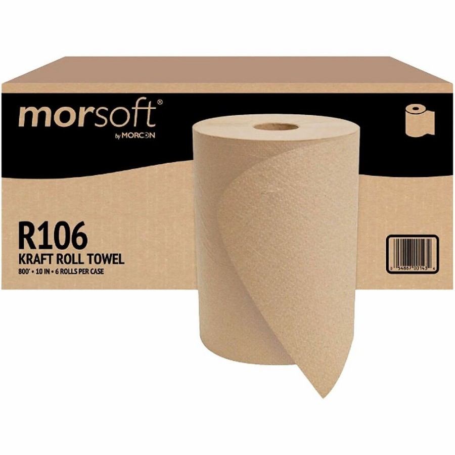 Morcon Morsoft 10' Hardwound Roll Paper Towels - 1 Ply - 10' Width x 800 ft Length - 7.50' Roll Diameter - 2' Core - Natural - Paper, Kraft - 6 / Carton 