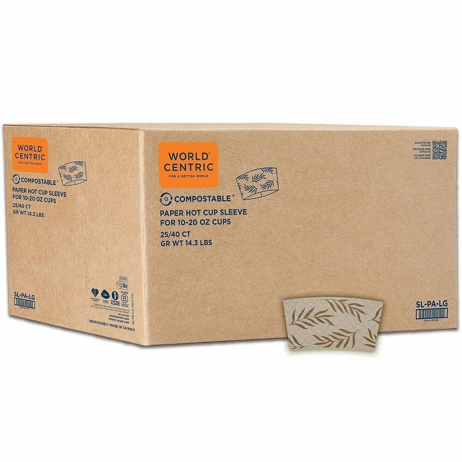 World Centric Compostble Paper Drink Sleeves - Natural, Family Brown - Paper - 50/Pack - 20 / Carton 