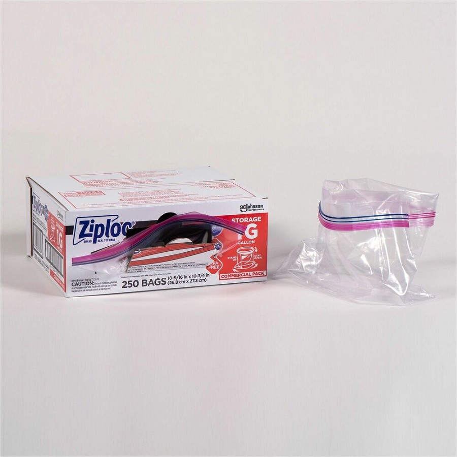 Ziploc Gallon Storage Bags - Large Size - 1 gal Capacity - 10.50' Width x 1.75 mil (44 Micron) Thickness - Zipper Closure - Textured - Clear - Plastic - Multipurpose/ - 1 Carton 