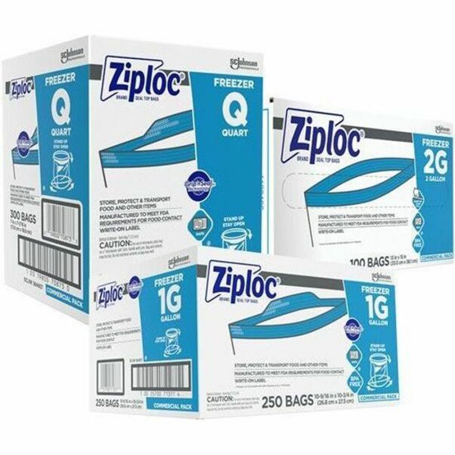 Ziploc Grip n' Seal Freezer Bags - Large Size - 1 gal Capacity - 10.75' Length x 10.56' Width - Zipper Closure - Textured - Clear - Plastic - Food, Industrial, Healthcare, Office, Commercial, Storage/ - 1 Carton 