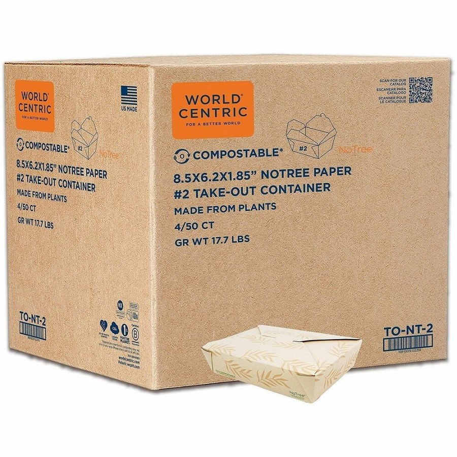 No Tree Compostable Paper Folded Containers - Food Storage, Food, Commercial - Natural - Paper, Bamboo Body - 50/Pack - 4 / Carton 