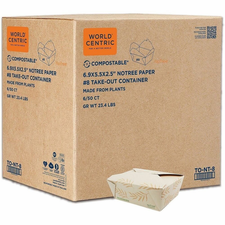 No Tree 46oz Paper Folded Takeout Containers - Food Storage, Food, Commercial - Natural - Paper, Bamboo Body - 50/Pack - 6 / Carton 