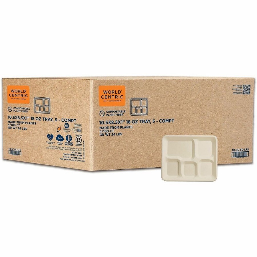 World Centric Fiber Foodservice Trays - Commercial - Disposable - Natural - Fiber Body - 100/Pack - 4 / Carton 
