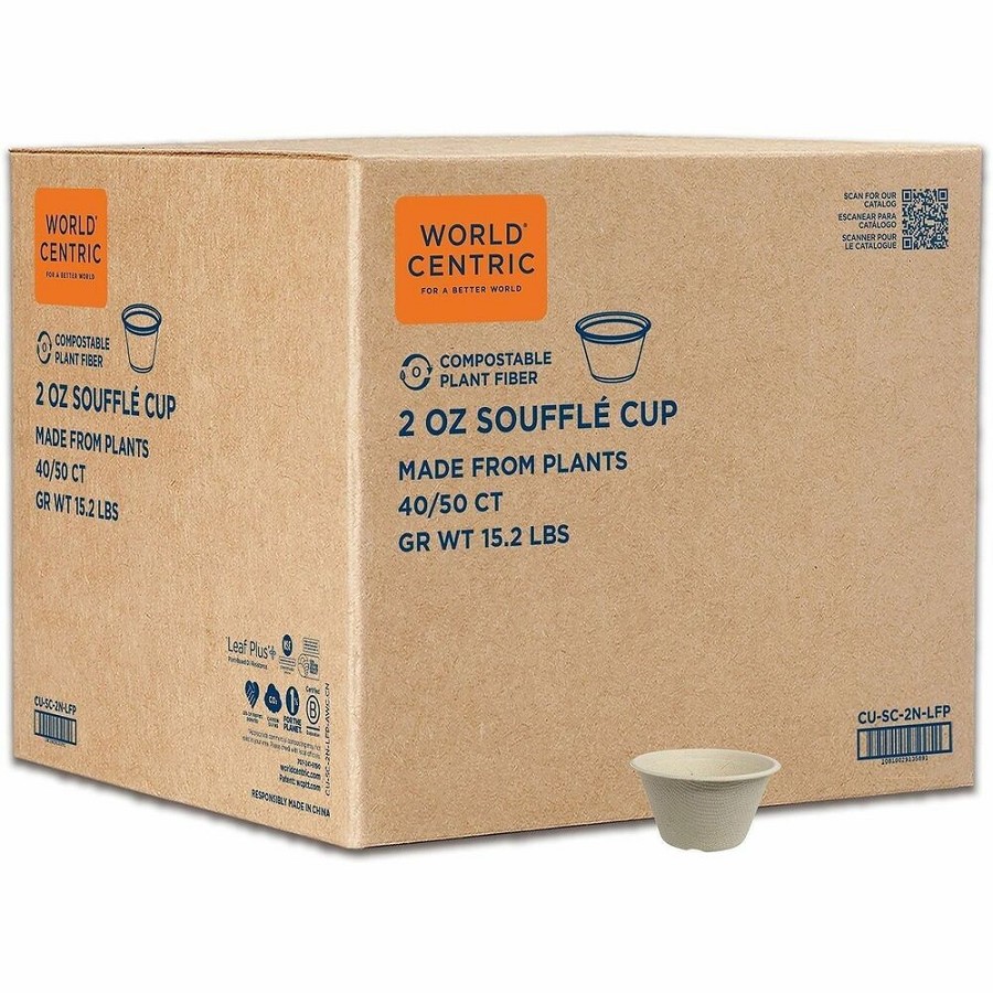 World Centric Compostable Fiber Souffle Cups - Sauce, Dipping - Natural - Fiber Body - 50/Pack - 40 / Carton 